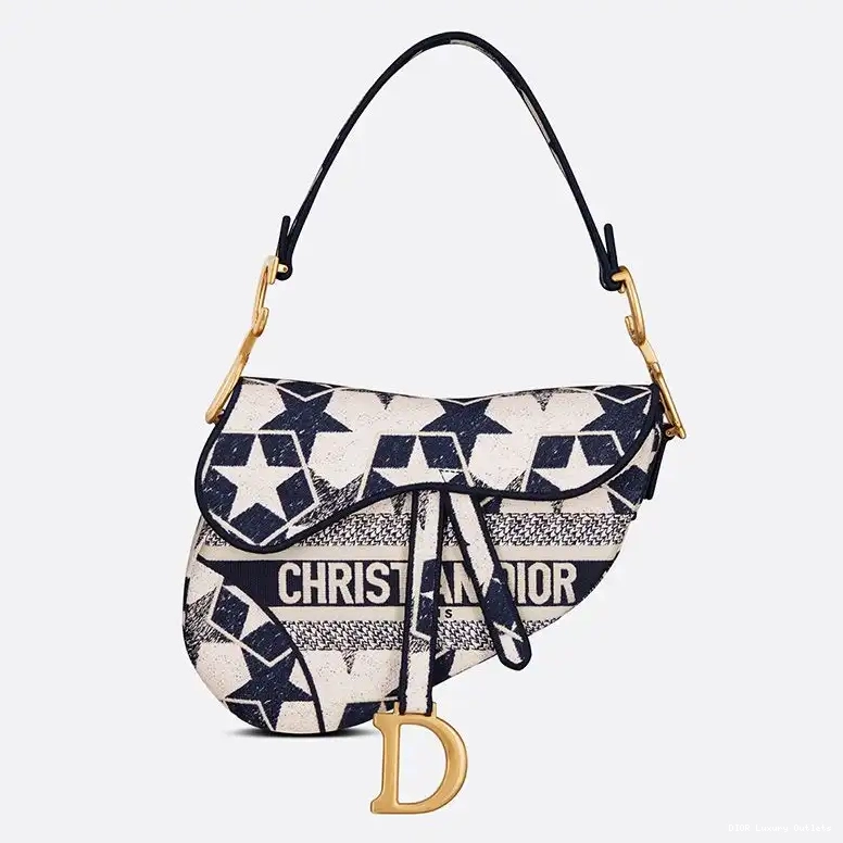 Christian Saddle Motif Dior Blue Etoile White Canvas Bag 0528 Luxury